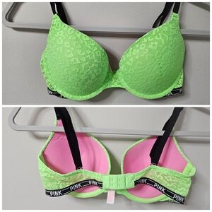PINK Victoria's Secret Lime Lace Bra with Black Accents